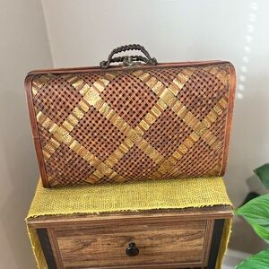 Vintage Woven Handbag/ carrying case with brass Accents